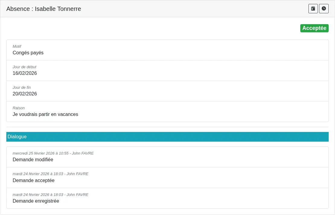 Détail d'une absence